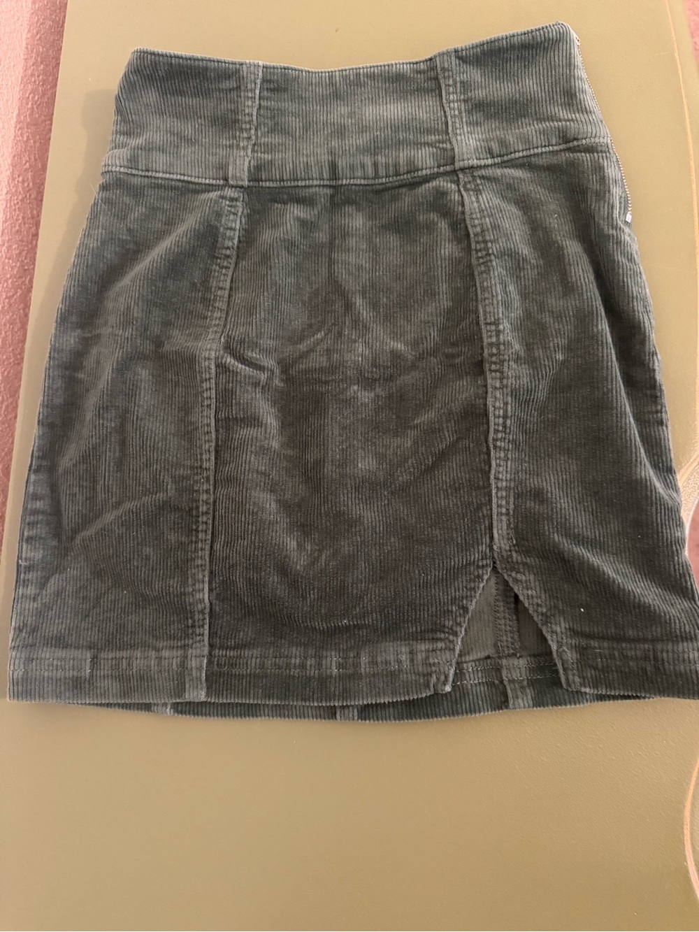 Corduroy Mini Skirt in Olive Green - Women's